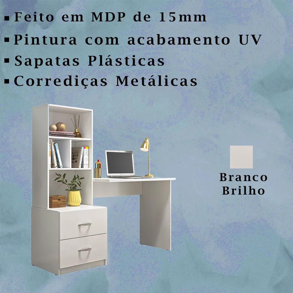 Escrivaninha Multifuncional 2 Gavetas 138cm Branco PLLA