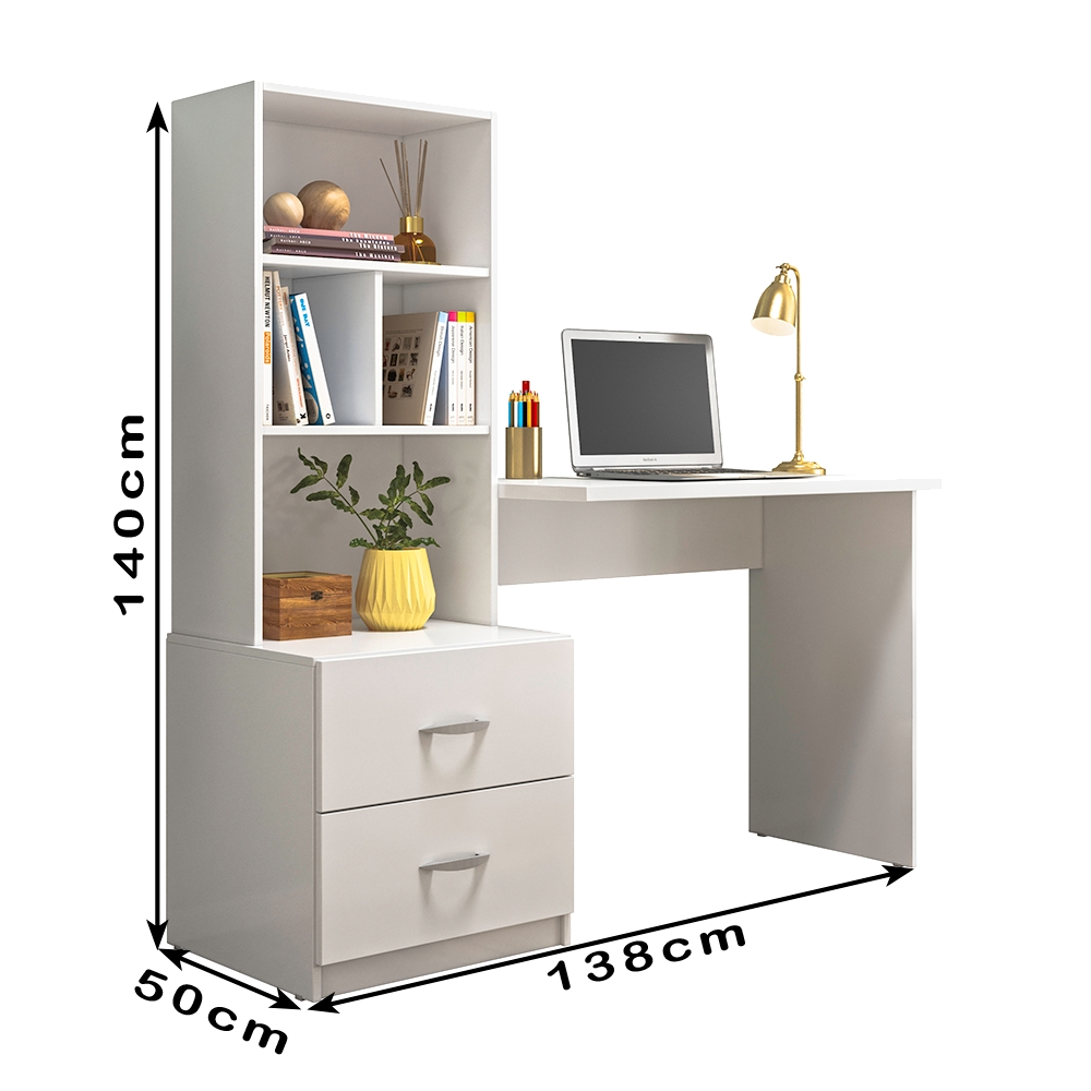 Escrivaninha Multifuncional 2 Gavetas 138cm Branco PLLA