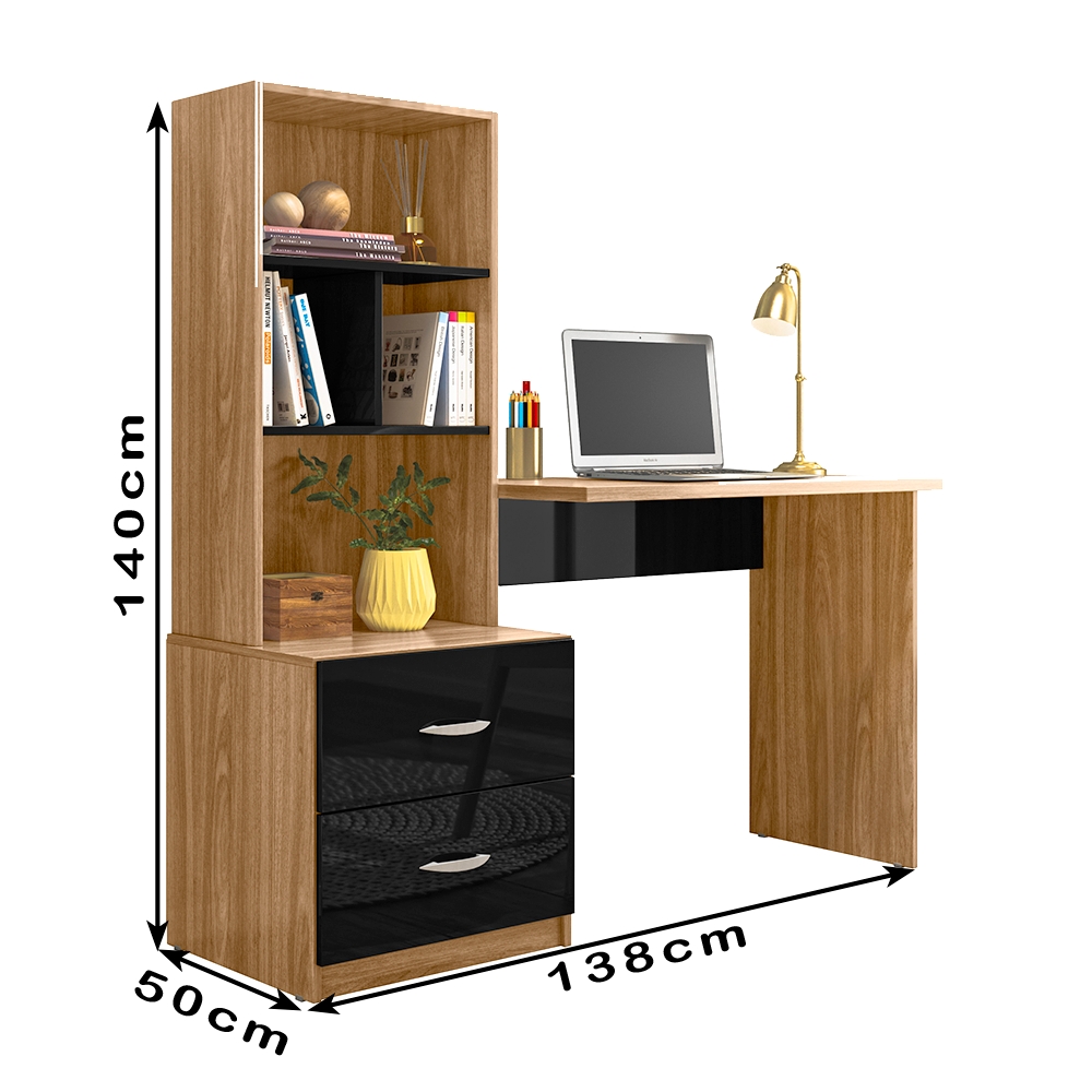 Escrivaninha Multifuncional 2 Gavetas 138cm Preto Nature PLLA