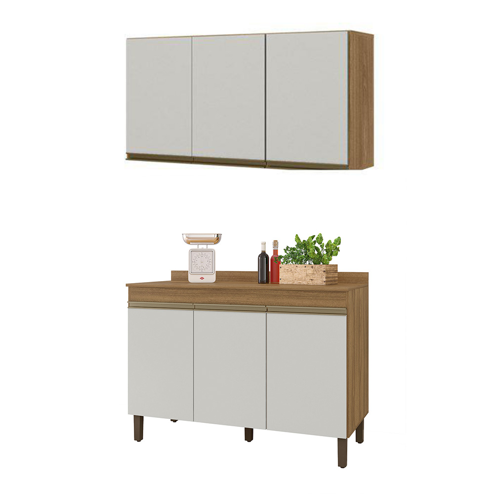 Kit Armário Aéreo e Balcão Karen 119 CM Nature/Off White - SSX Multicoisas