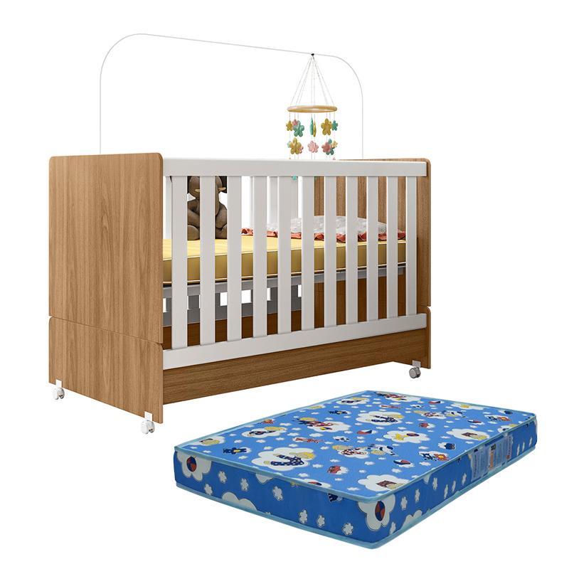 Berço Mini Cama Encanto Nature/Branco com Colchão Baby Physical - Peternella Móveis
