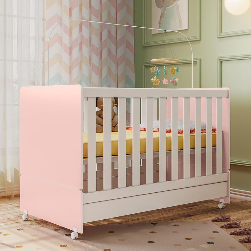 Berço Mini Cama Encanto Rosê/Branco com Colchão Baby Physical - Peternella Móveis 
