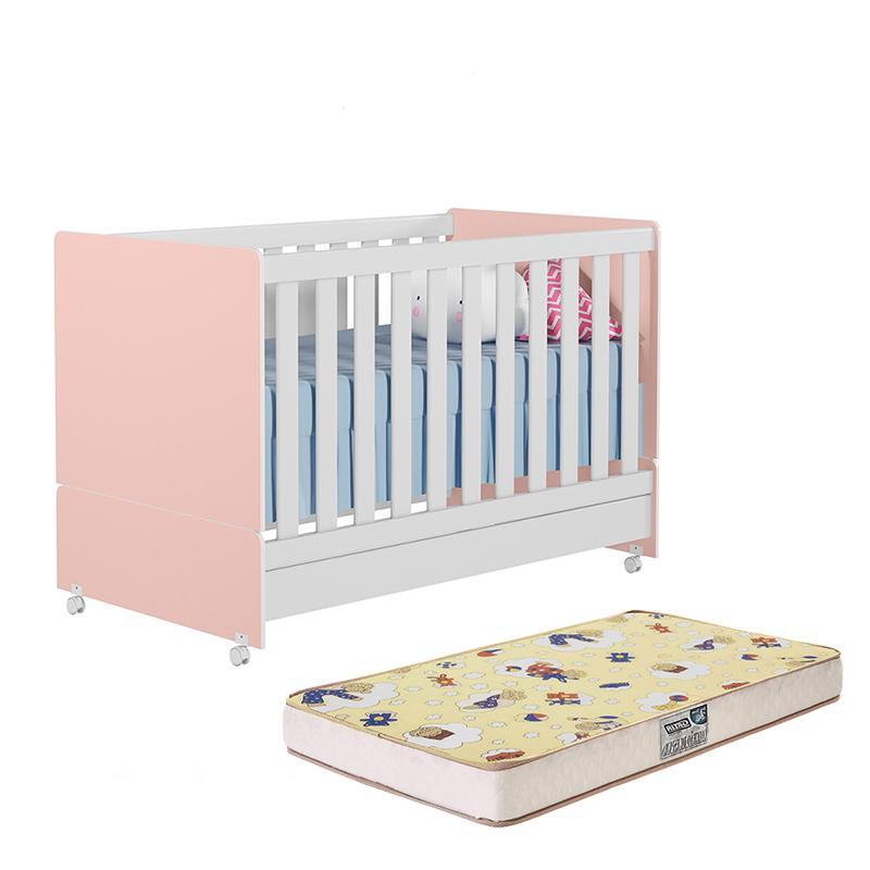 Berço Mini Cama Encanto Rosê/Branco com Colchão Supreme - Peternella Móveis