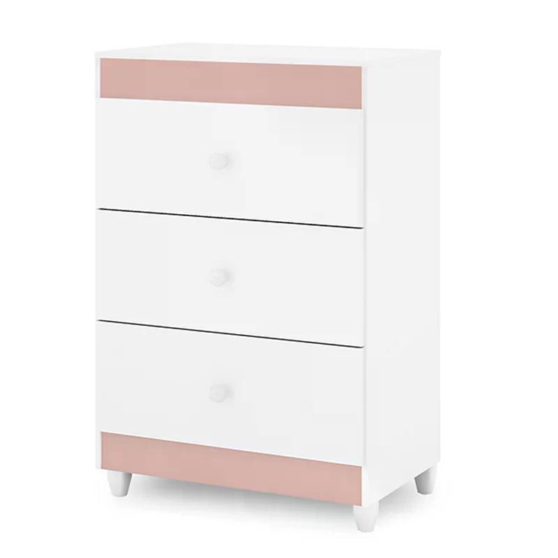 Cômoda Ternura 3 Gavetas - Rosê/Branco - Peternella Móveis