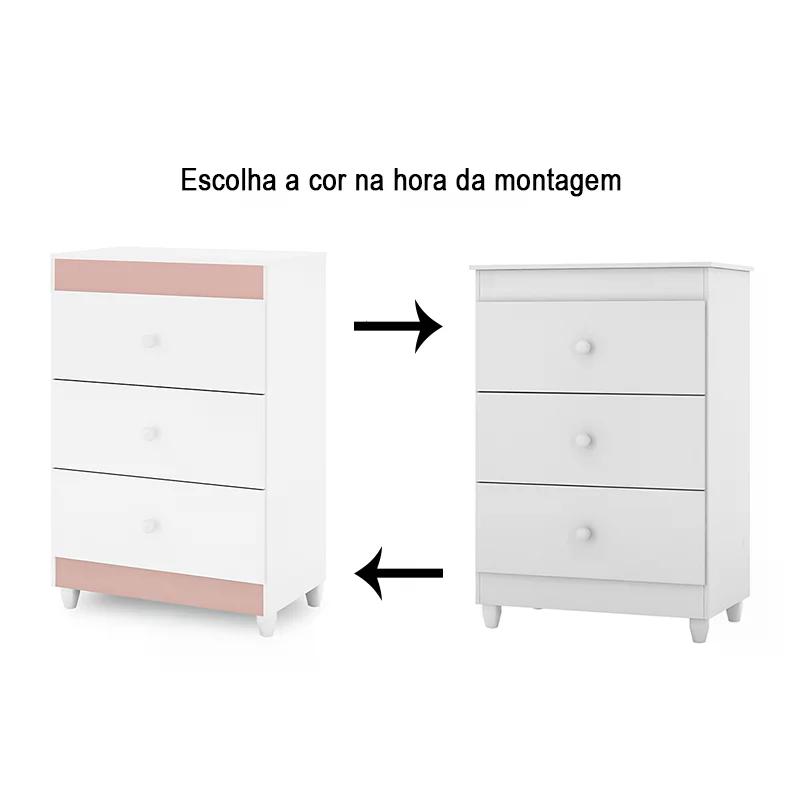 Cômoda Ternura 3 Gavetas - Rosê/Branco - Peternella Móveis
