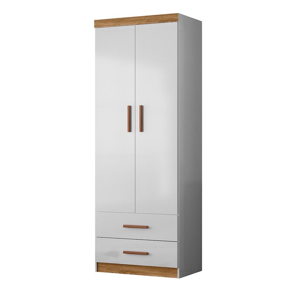 Guarda Roupa Infantil Ônix 2 Portas e 2 Gavetas Flex Nature/Branco - Peternella Móveis