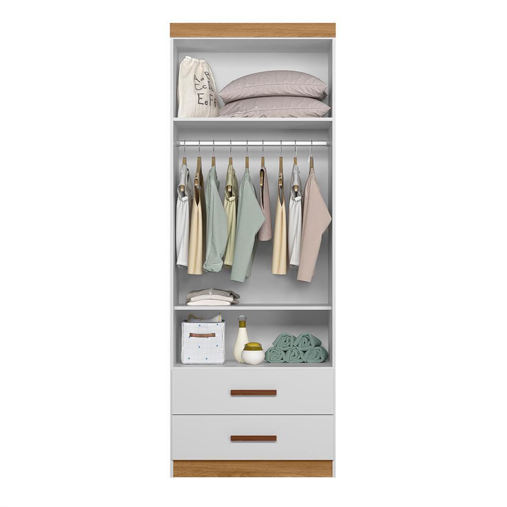 Guarda Roupa Infantil Ônix 2 Portas e 2 Gavetas Flex Nature/Branco - Peternella Móveis