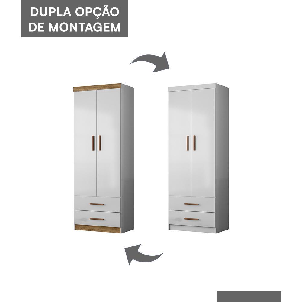 Guarda Roupa Infantil Ônix 2 Portas e 2 Gavetas Flex Nature/Branco - Peternella Móveis