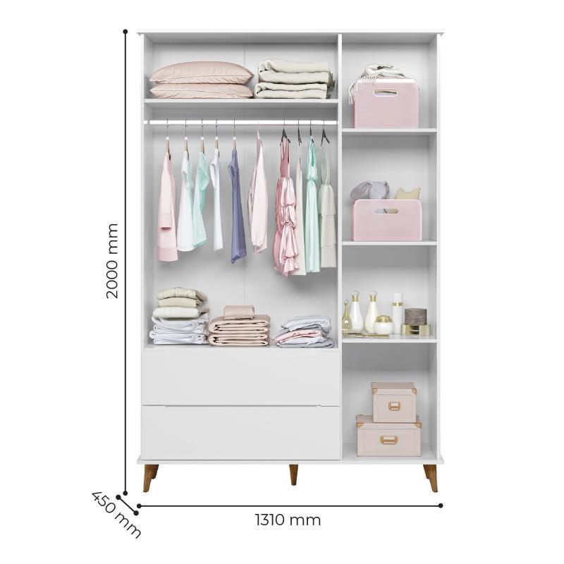 Guarda Roupa Infantil Lunna Retrô 3 Portas e 2 Gavetas Branco - Peternella Móveis 