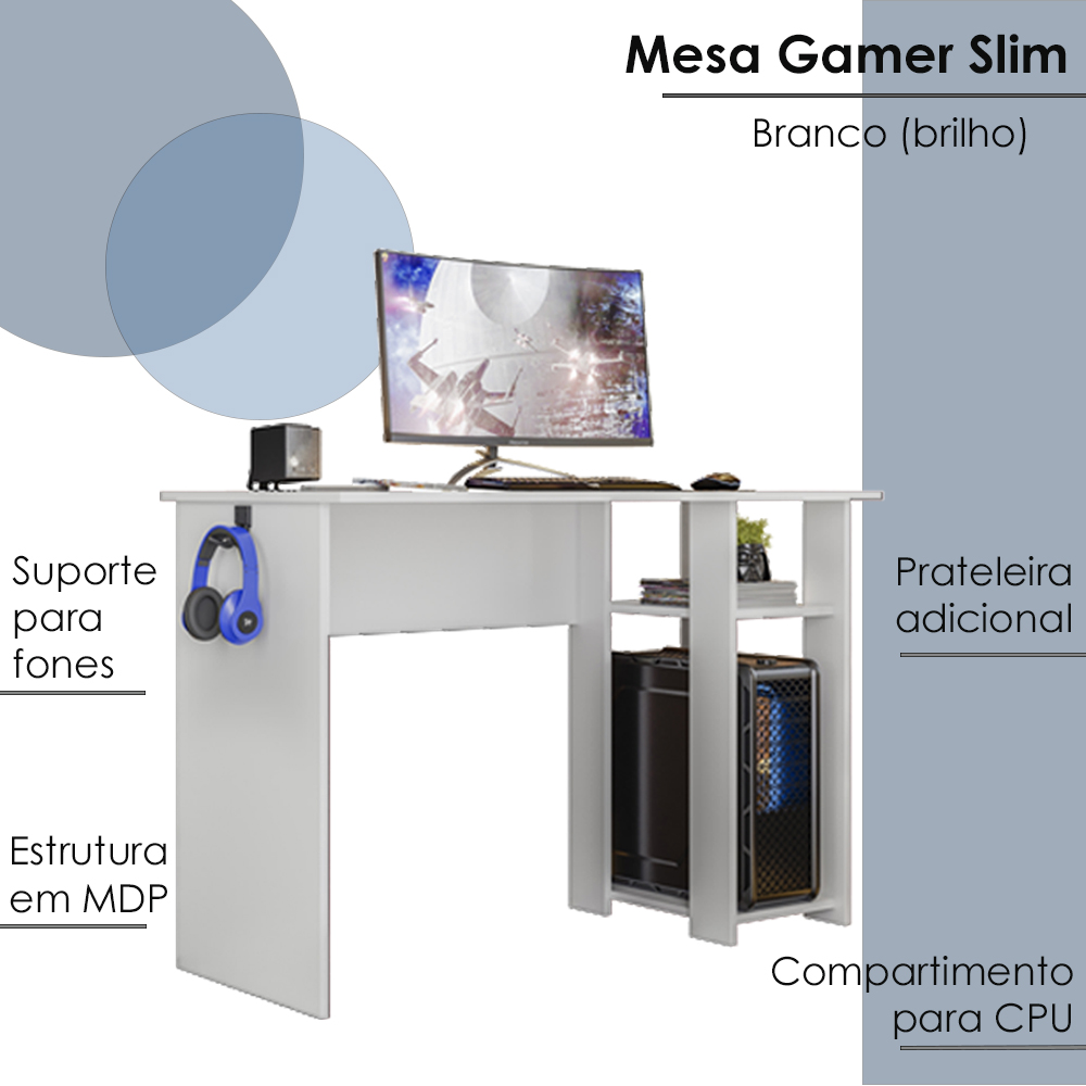 Mesa Gamer Para Computador 5050 Branco PLLA