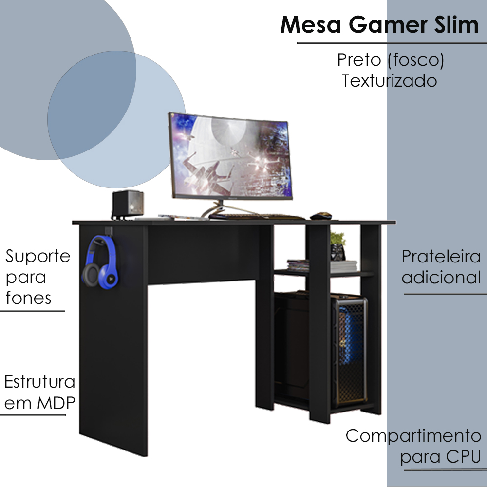 Mesa Gamer Para Computador 5050 Preto Fosco PLLA