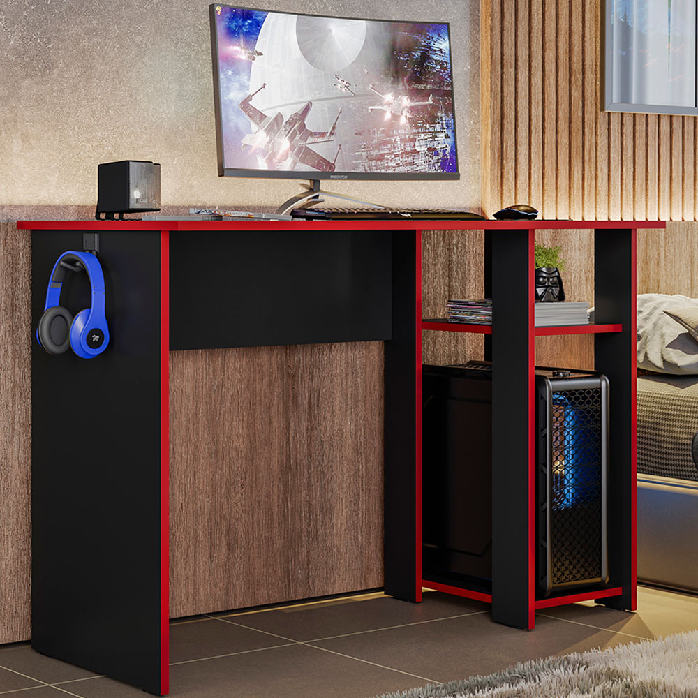 Mesa Gamer Slim Preto Fosco Texturizado Vermelho PLLA