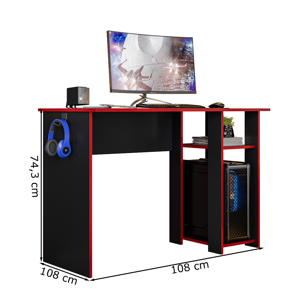 Mesa Gamer Slim Preto Fosco Texturizado Vermelho PLLA