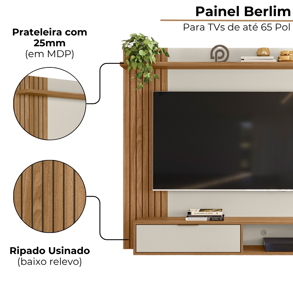 Painel Suspenso Para TV 65 Polegadas 5450 Nature Off White PLLA