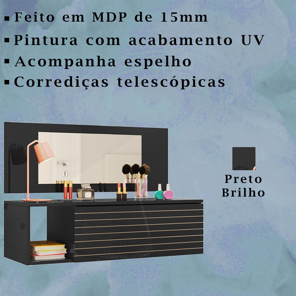 Penteadeira Suspensa Com Espelho 8400 Preto PLLA