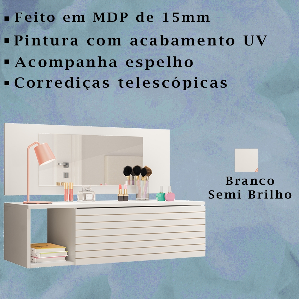 Penteadeira Suspensa Com Espelho Branco 8400 PLLA