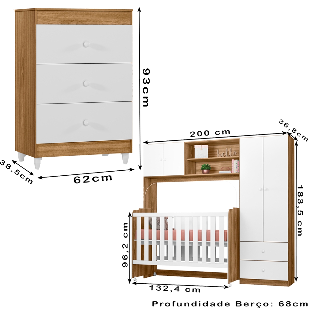 Quarto Infantil Completo 3 Peças 990160 Nature Branco PLLA