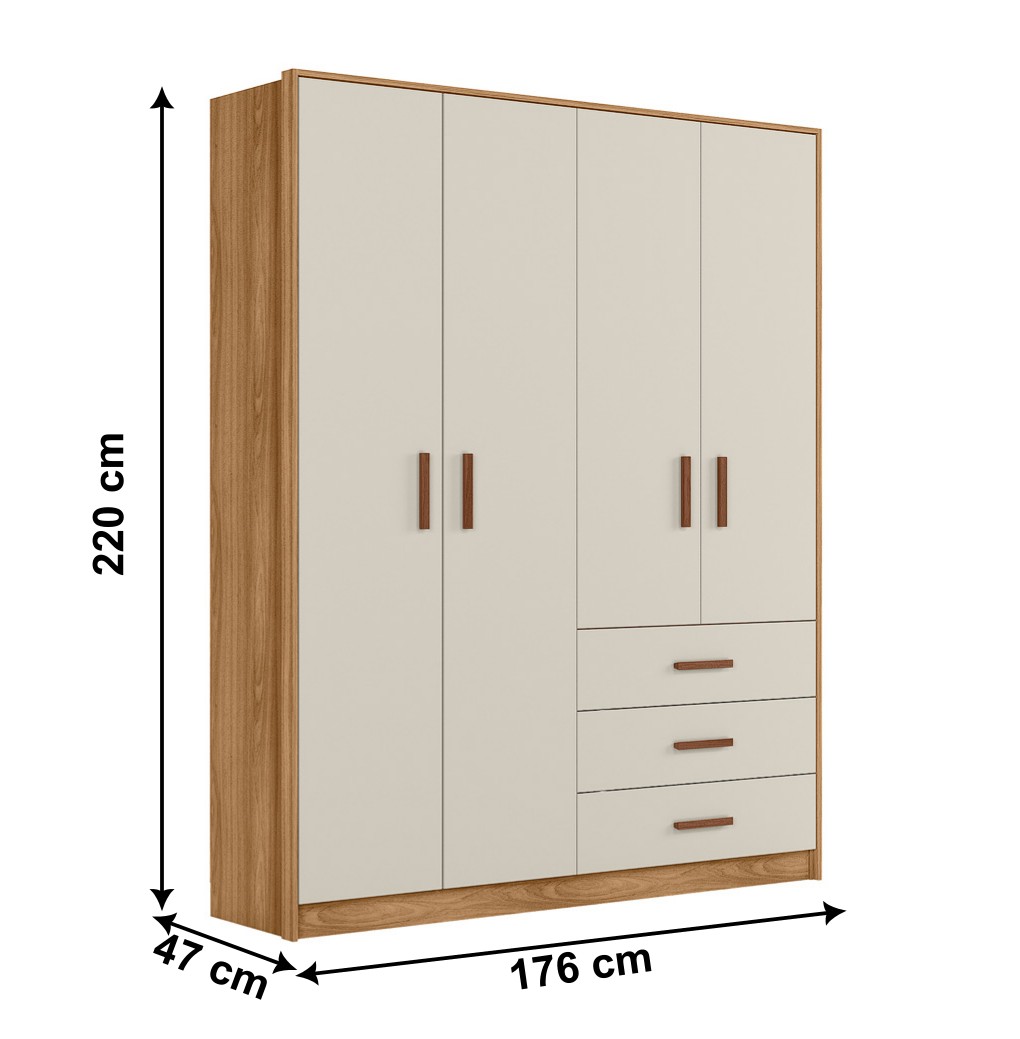 Roupeiro Infantil 9600 04 Portas 03 Gavetas Nature Off White PLLA