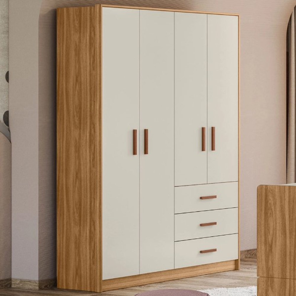 Roupeiro Infantil 9600 04 Portas 03 Gavetas Nature Off White PLLA