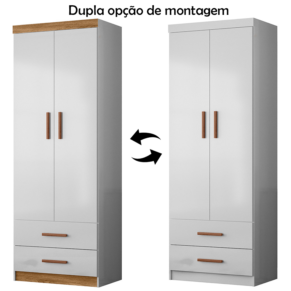 Roupeiro Infantil Flex 2 Portas 2 Gavetas 9100 Branco Nature PLLA