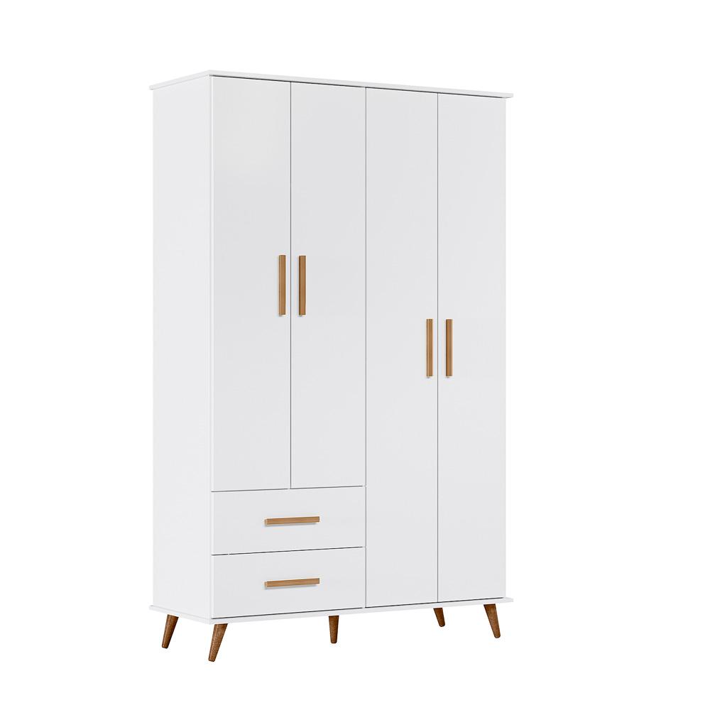 Roupeiro Retrô Noah 4 portas e 2 gavetas Branco Acetinado - Kasa Sofá
