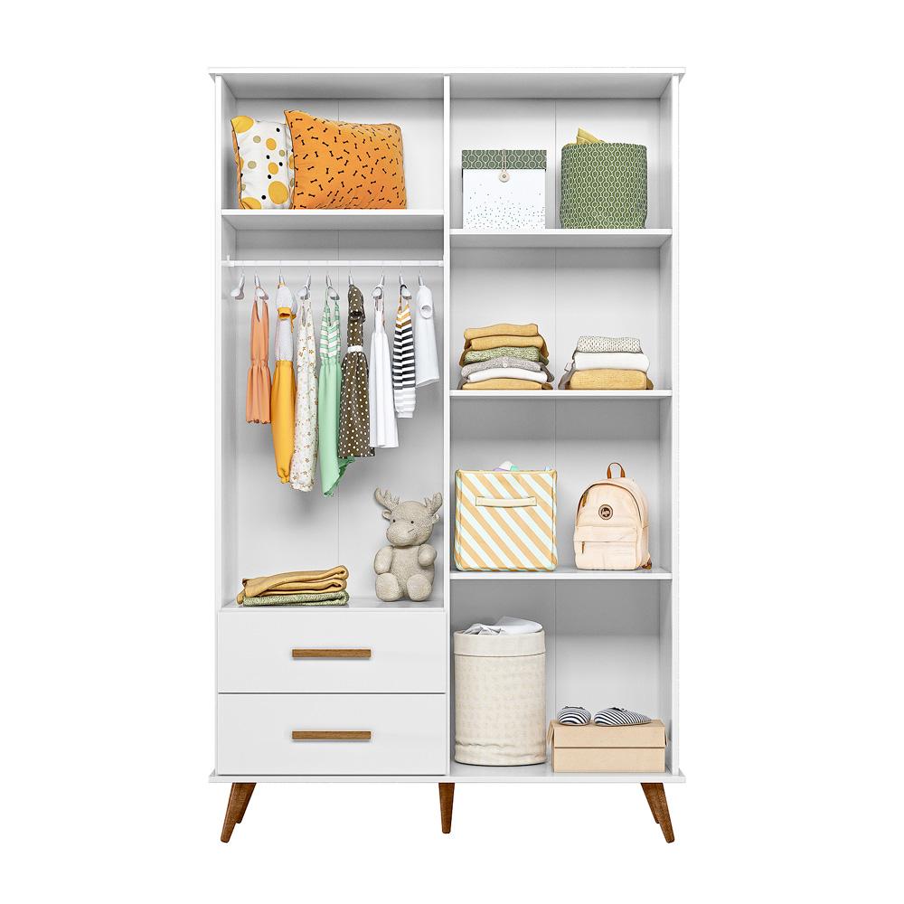 Roupeiro Retrô Noah 4 portas e 2 gavetas Branco Acetinado - Kasa Sofá