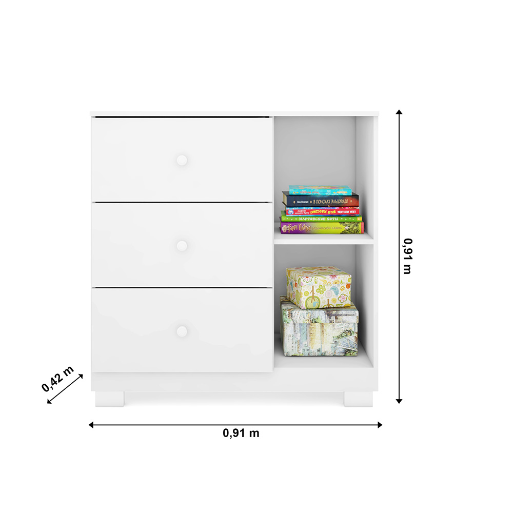 Cômoda 3 Gavetas e 1 Porta Branco Ane - Phoenix Baby