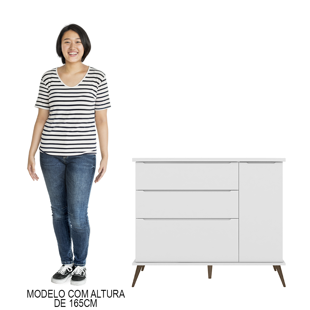 Cômoda Infantil 1 Porta 3 Gavetas 100% MDF Pés Retrô Melinda Branco - Phoenix