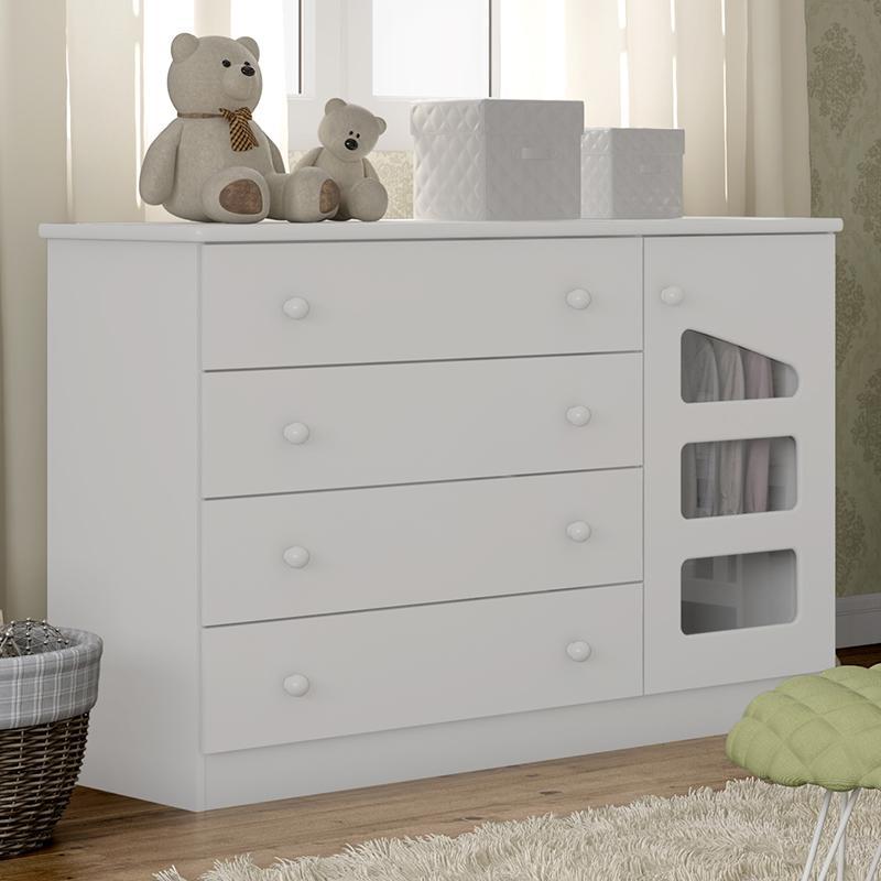 Cômoda Infantil Eloisa 1 Porta e 4 Gavetas Branco - Phoenix Baby