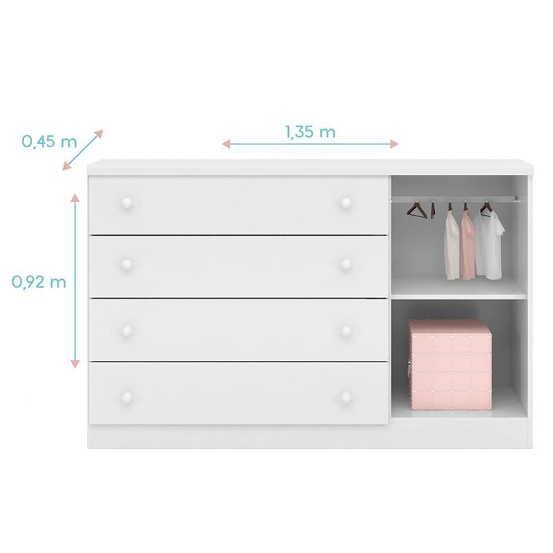 Cômoda Infantil Eloisa 1 Porta e 4 Gavetas Branco - Phoenix Baby