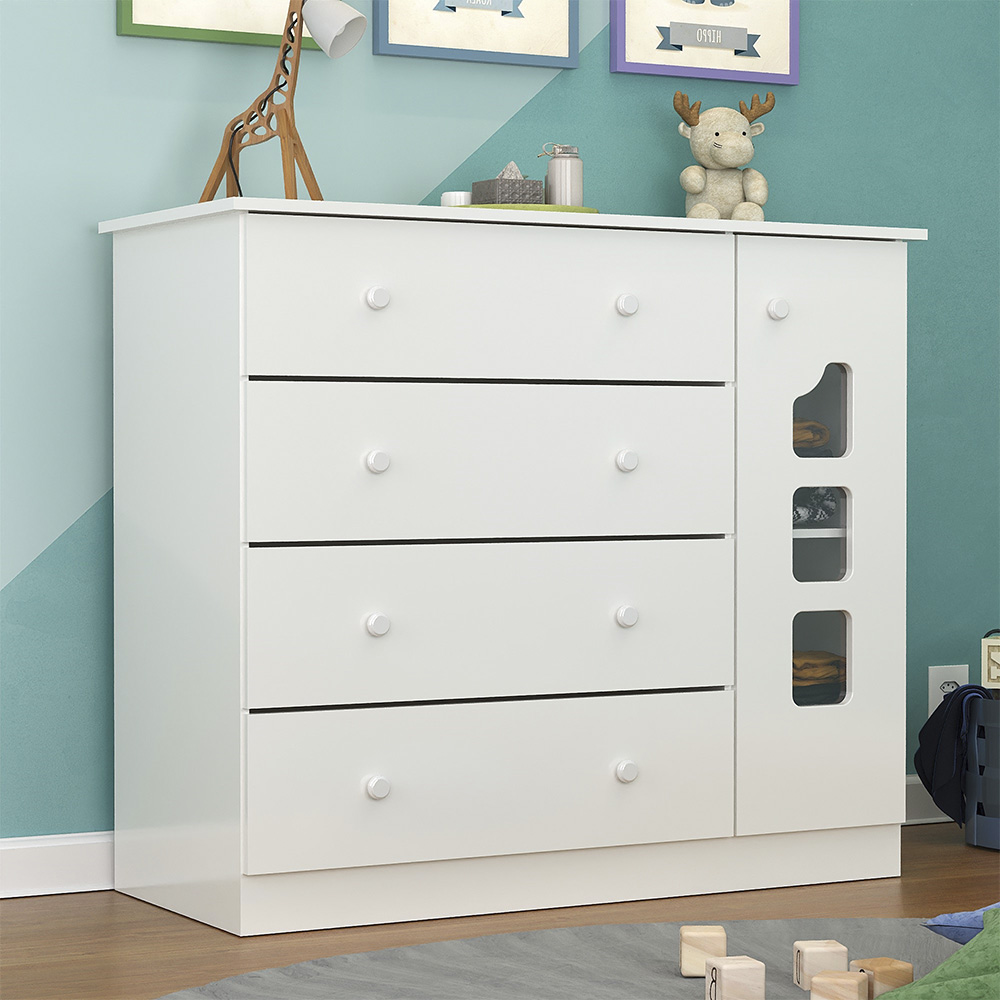 Cômoda Infantil Livia 01 Porta e 04 Gavetas Branco - Phoenix Baby