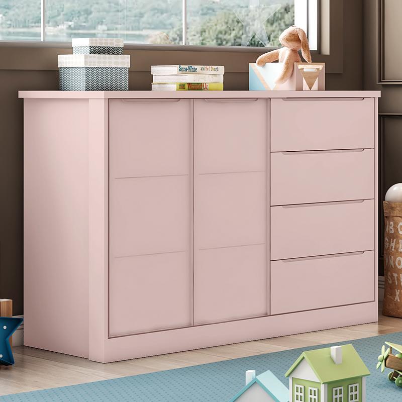 Cômoda Infantil Pérola com 2 Portas e 4 Gavetas Rosê - Phoenix Baby  