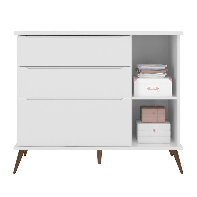 Cômoda Infantil Retrô Melinda 1 Porta e 3 Gavetas Branco - Phoenix Baby