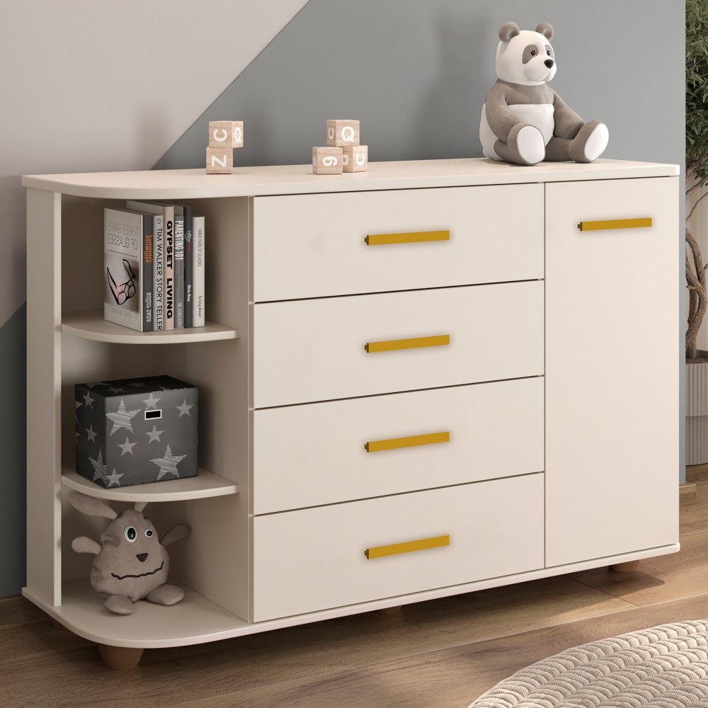 Cômoda Infantil com Cantoneira e 4 Gavetas 100% MDF New Lorena Off White - Phoenix
