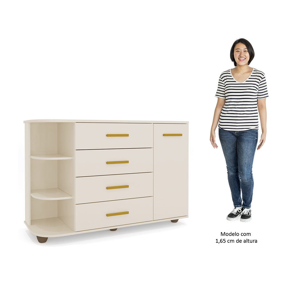 Cômoda Infantil com Cantoneira e 4 Gavetas 100% MDF New Lorena Off White - Phoenix
