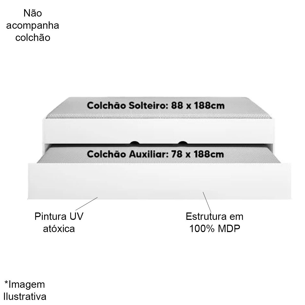Cama com Auxiliar Solteiro Infanto Juvenil MDP Clara Branco/Amadeirado