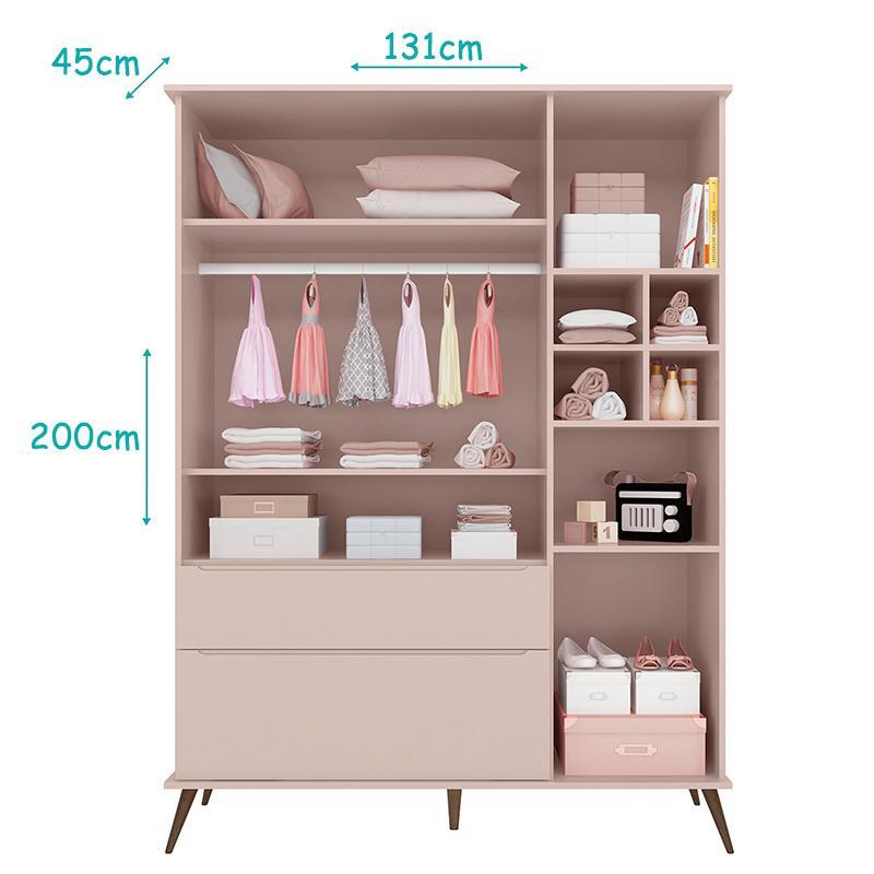 Dormitório Melinda Guarda Roupa, Cômoda com Porta e Berço Retrô Rosê Acetinado - Phoenix Baby