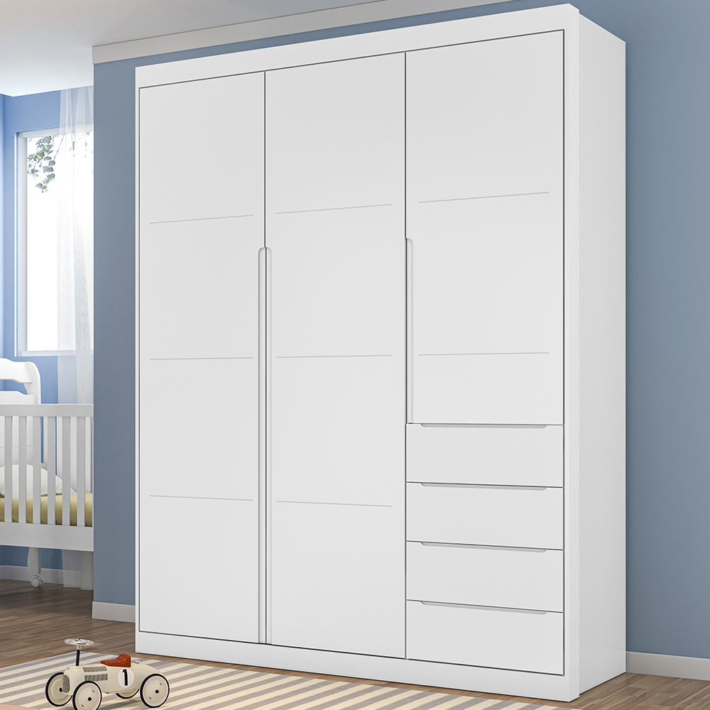 Guarda Roupa Infantil 3 Portas 4 Gavetas Pérola Branco - Phoenix