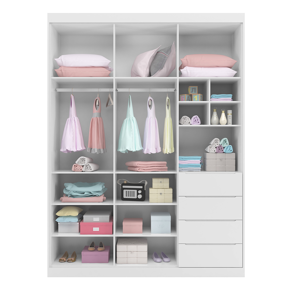 Guarda Roupa Infantil 3 Portas 4 Gavetas Pérola Branco - Phoenix