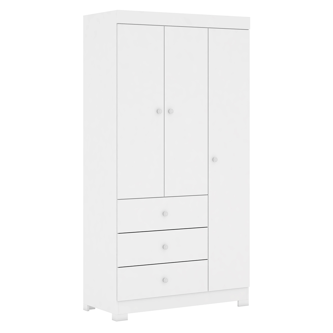 Guarda Roupa Infantil 3 Portas Cômoda 3 Gavetas Duda Branco  - Phoenix
