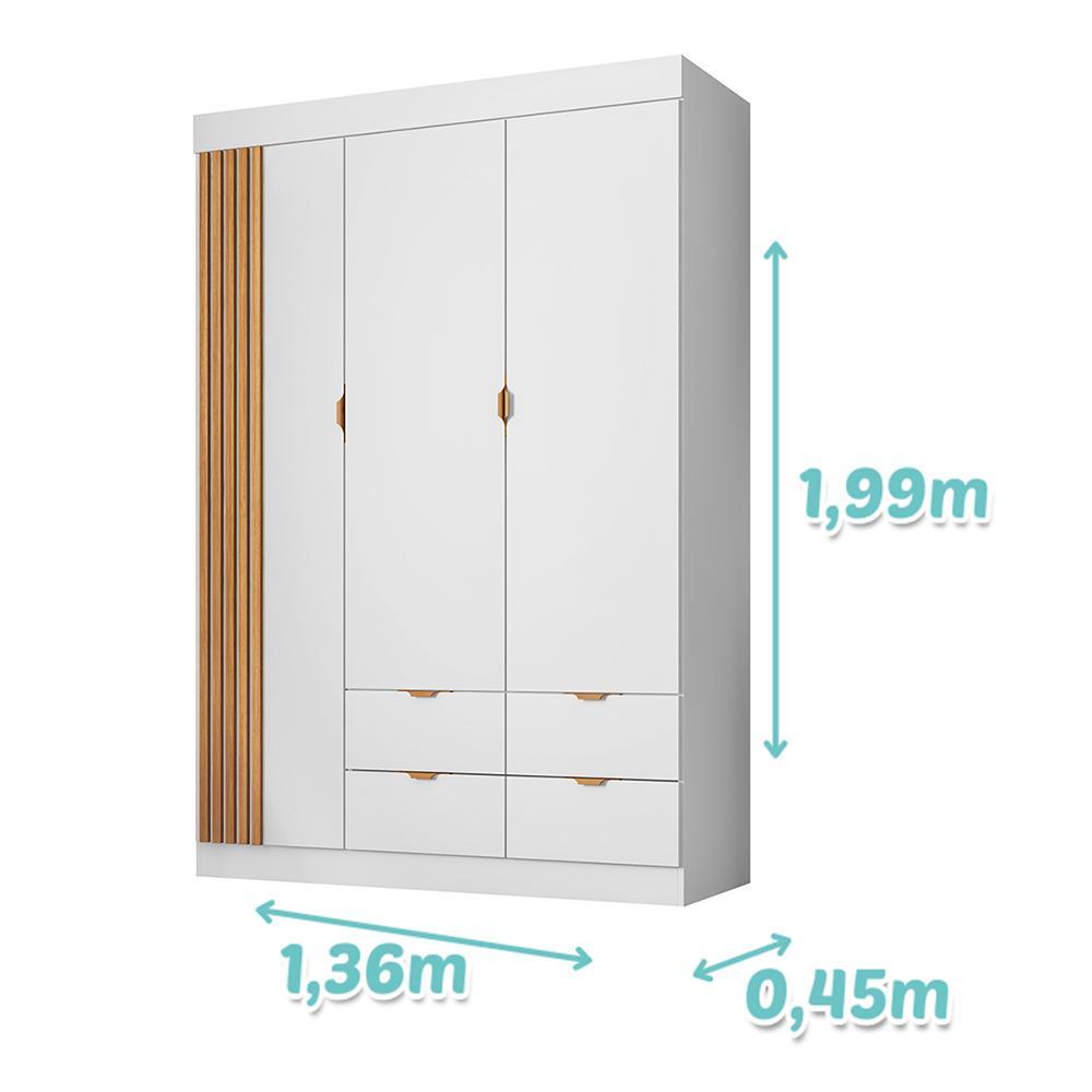 Guarda Roupa Infantil Ayla 3 Portas e 4 Gavetas Branco Acetinado - Phoenix Baby