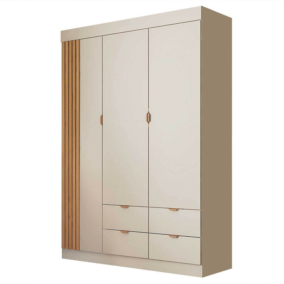 Guarda Roupa Infantil Detalhe Ripada 3 Portas Ayla Off White - Phoenix