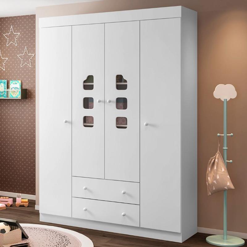 Guarda Roupa Infantil Lívia 4 Portas e 2 Gavetas Branco - Phoenix Baby