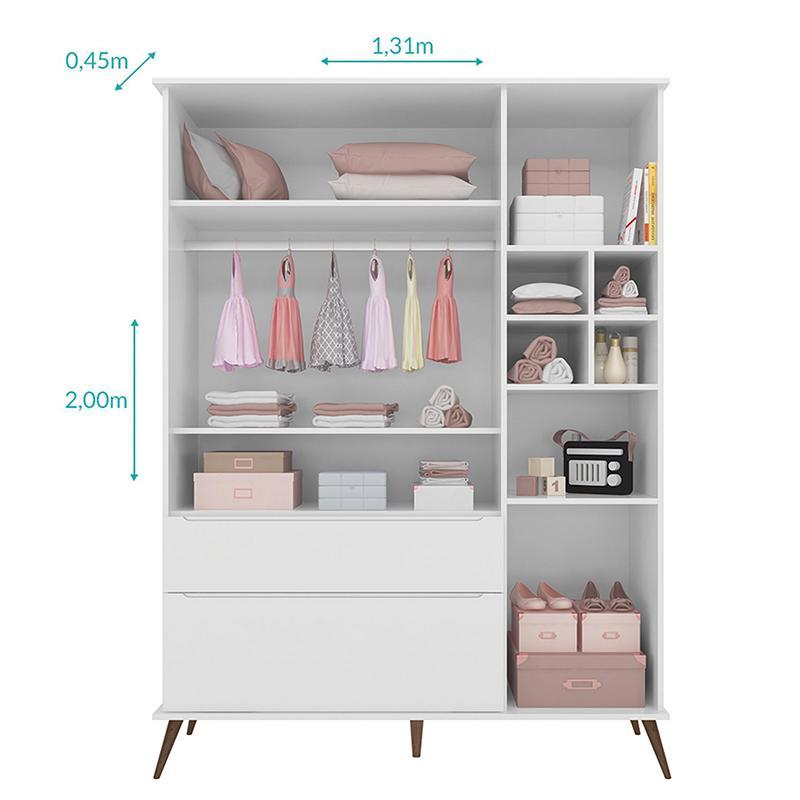 Guarda Roupa Infantil Retrô Melinda 3 Portas e 2 Gavetas Branco - Phoenix Baby
