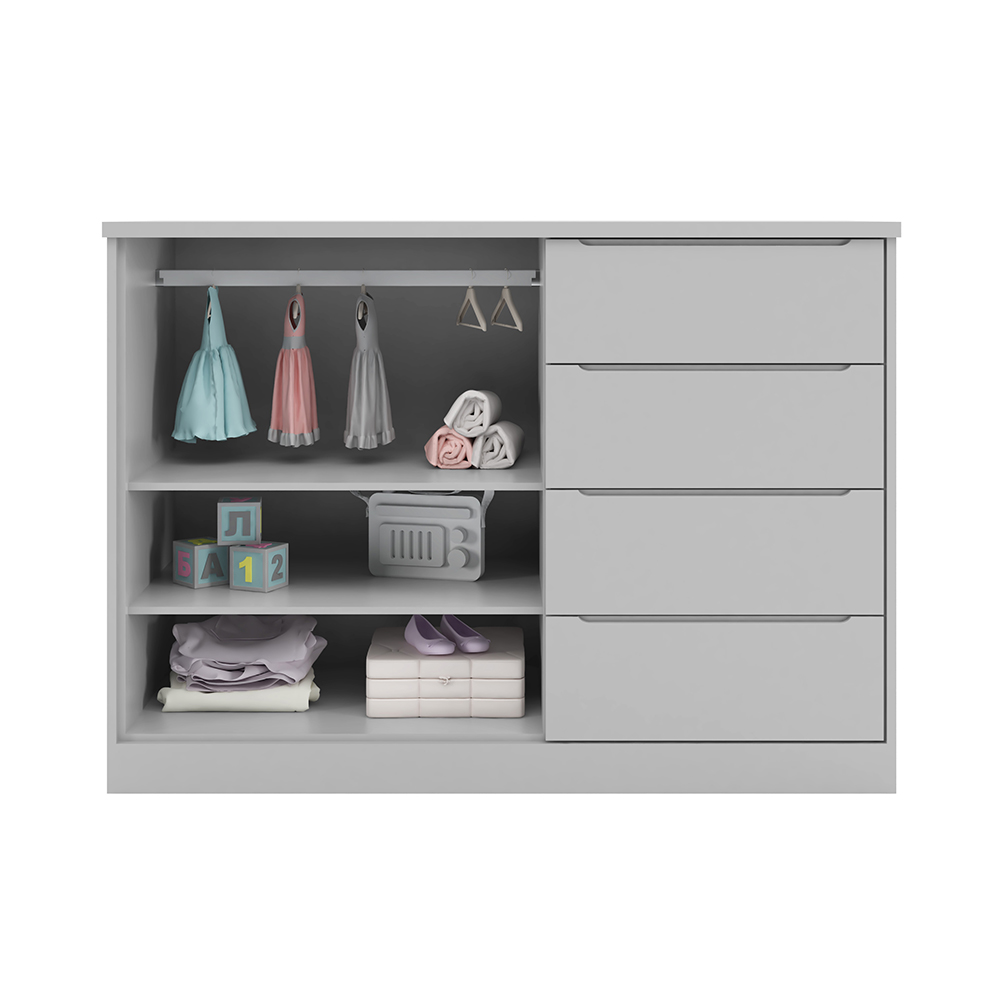 Jogo de Quarto Infantil Guarda Roupa e Cômoda Pérola Cinza - Phoenix