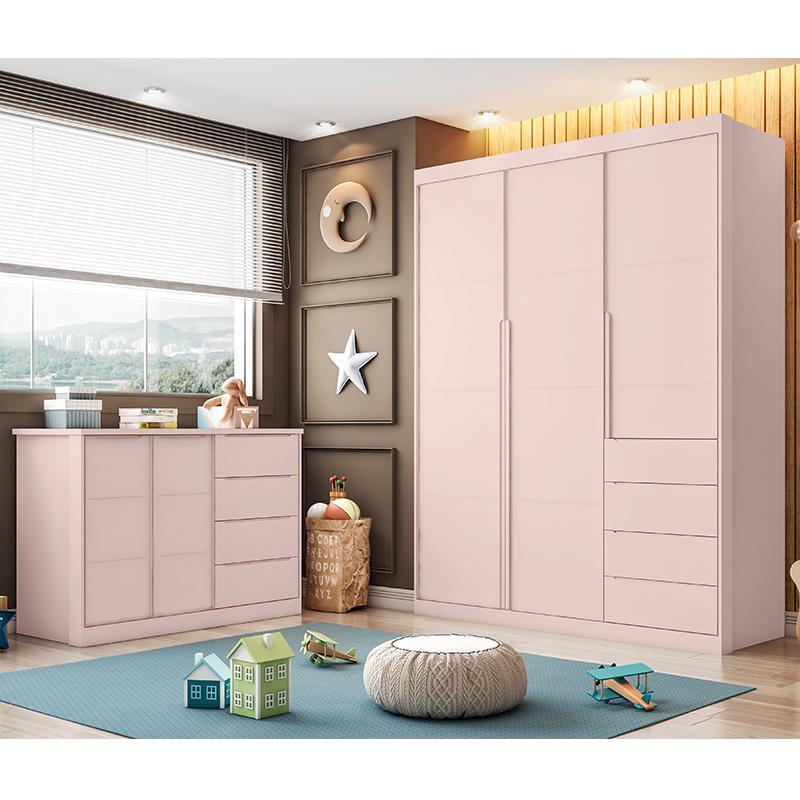 Jogo de Quarto Infantil Pérola com Guarda Roupa e Cômoda Rosê - Phoenix Baby  