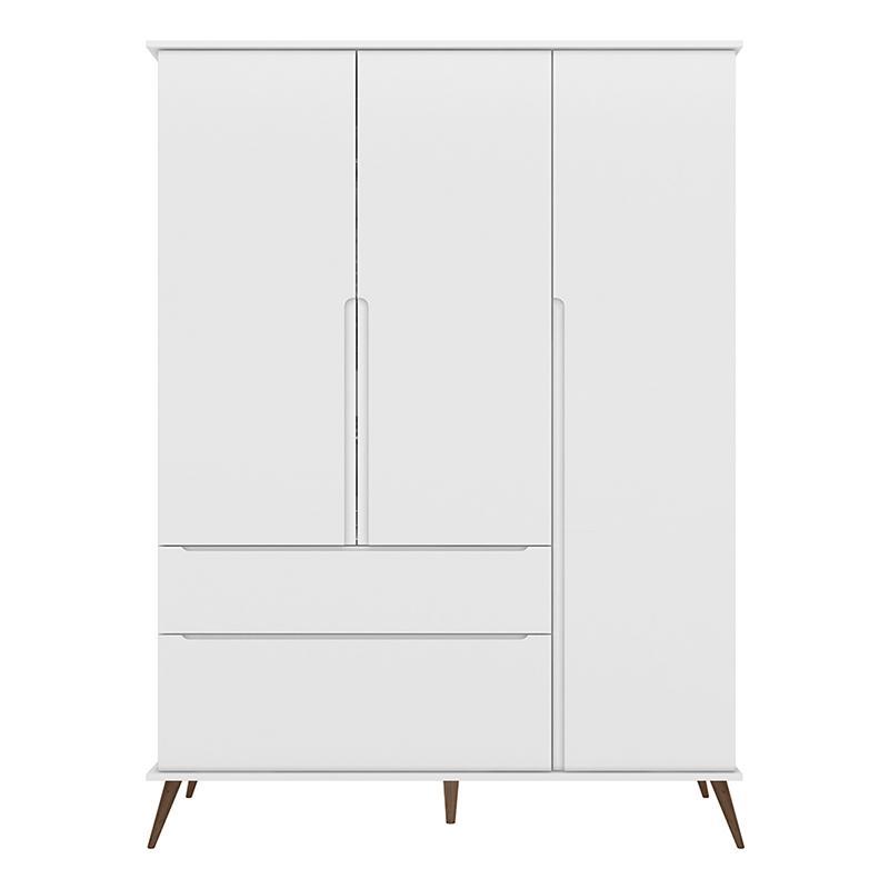 Jogo de Quarto Infantil Retrô Melinda Guarda Roupa e Cômoda com Porta Branco - Phoenix Baby