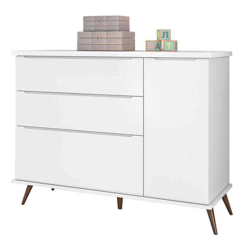 Jogo de Quarto Infantil Retrô Melinda Guarda Roupa e Cômoda com Porta Branco - Phoenix Baby