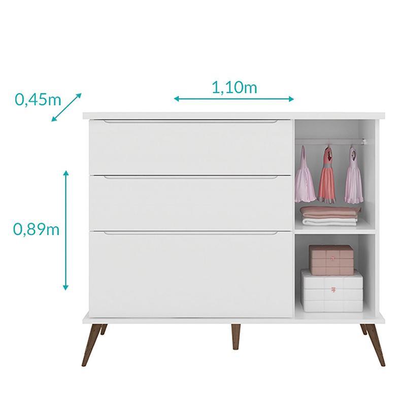 Jogo de Quarto Infantil Retrô Melinda Guarda Roupa e Cômoda com Porta Branco - Phoenix Baby