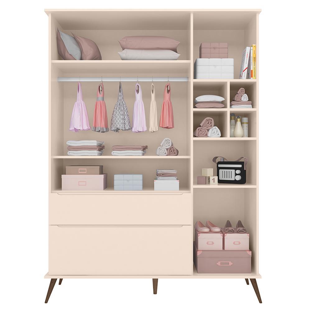 Jogo de Quarto Infantil Retrô Melinda Guarda Roupa e Cômoda com Porta Off White - Phoenix Baby
